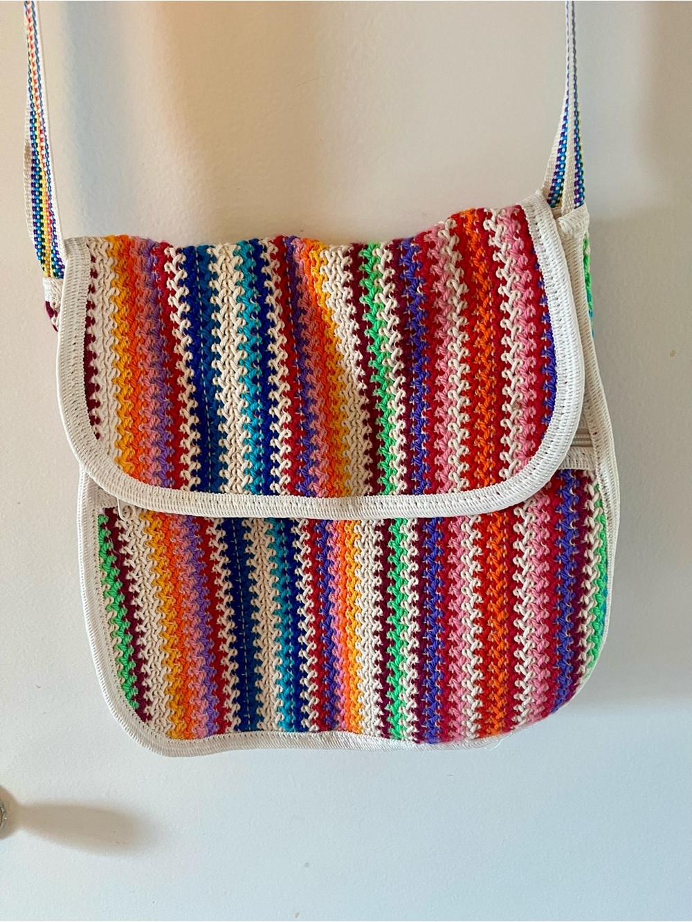 Multicolor Crossbody Bag with White Trim
NWOT Never used